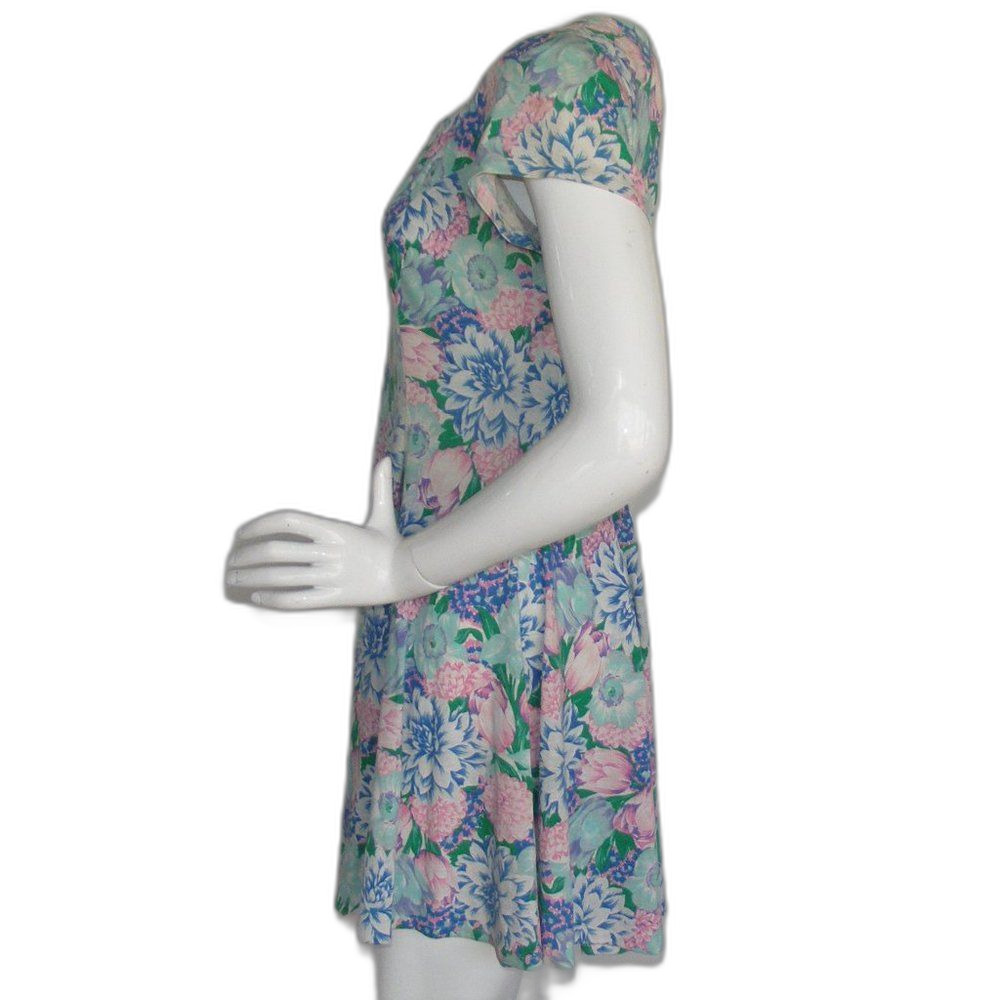 VINTAGE Skater MIni Dress, S, Multicolor Floral, Short sleeves,  Square neck - Picture 8 of 13
